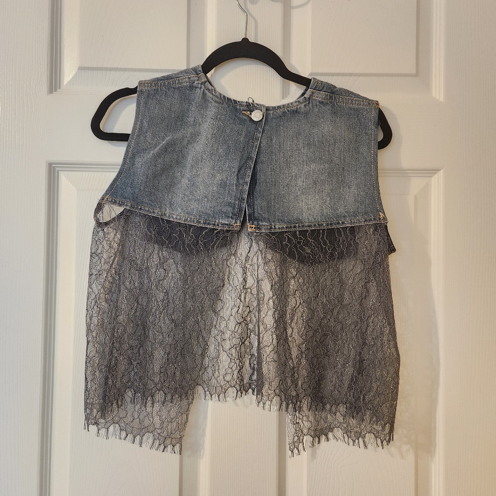 Zara New Never worn Denim and Lace top